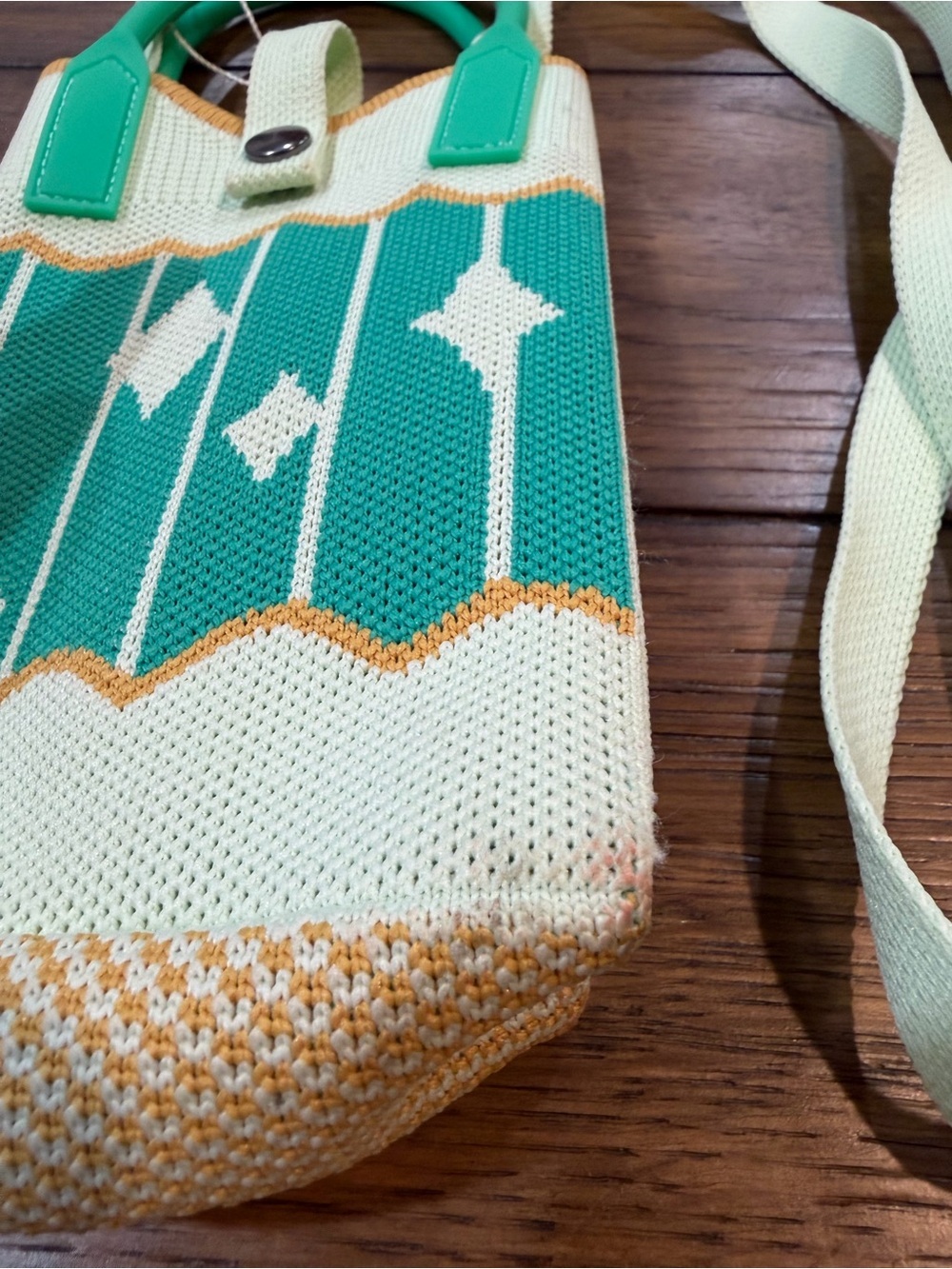 Mini Crossbody Phone Bag in Teal and Cream with Orange Trim​ - Picture 6 of 8